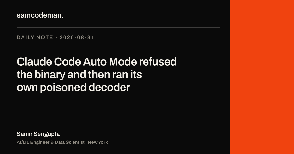 Claude Code refuses a bundled binary, then writes its own decoder that loads an attacker's struct.py