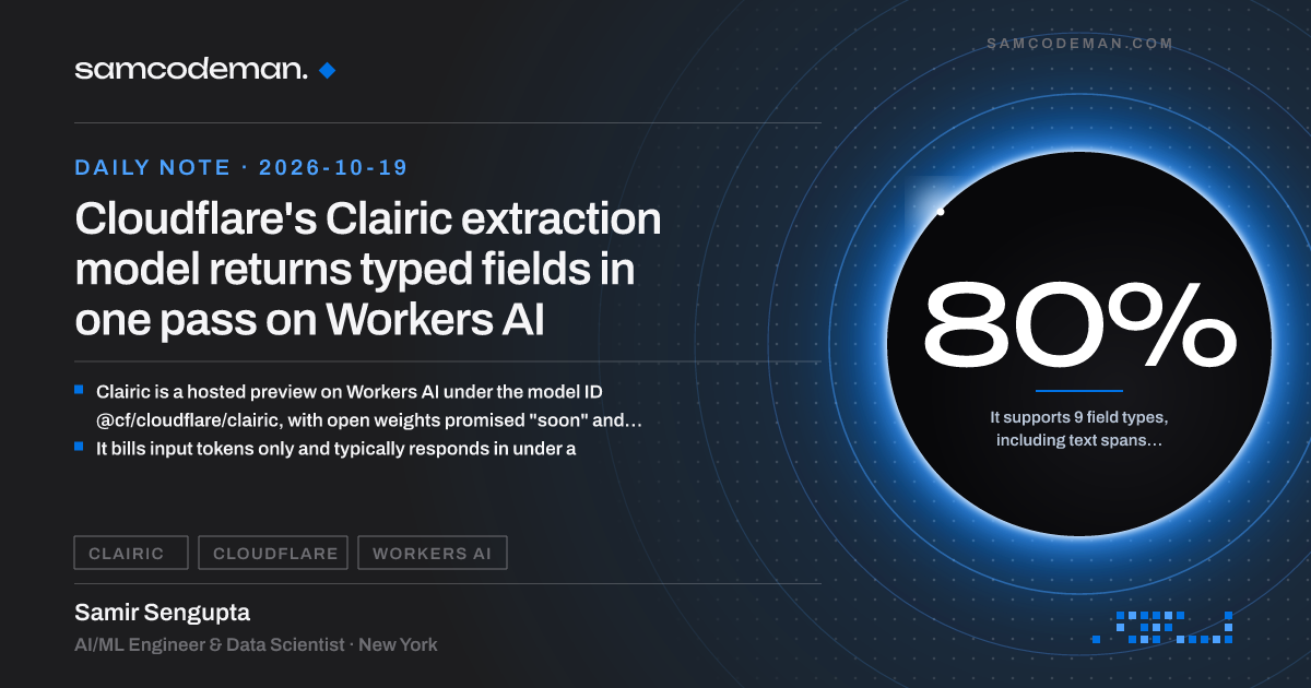 Clairic returning typed fields with confidence scores and nulls from a support email in one pass on Workers AI