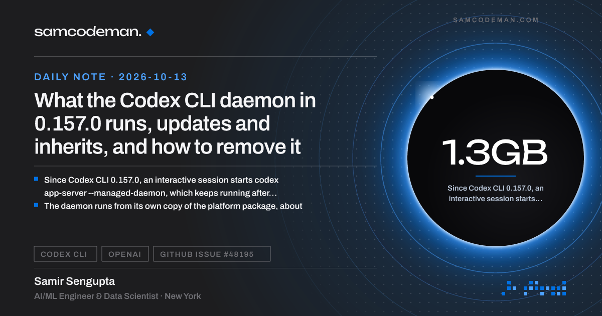 Codex CLI 0.157.0 daemon persisting after the terminal closes, with a 374 MB package copy and an hourly updater