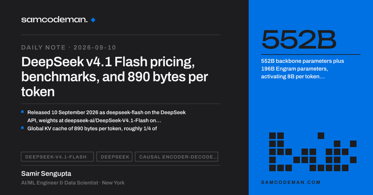 DeepSeek V4.1-Flash: 552B MoE, 8B prefill and 16B decode active params, 890 bytes per token KV cache
